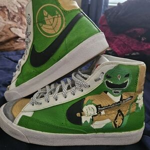 Hand painted Used Nike Blazer shoes size 7.5 Womens Green power ranger custom
